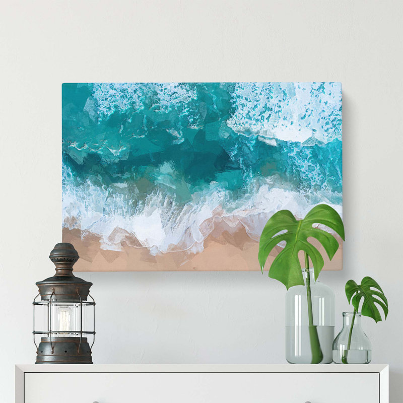 The Turquoise Ocean Upon The Beach In Abstract - Wrapped Canvas Print, 35 cm H x 50 cm W