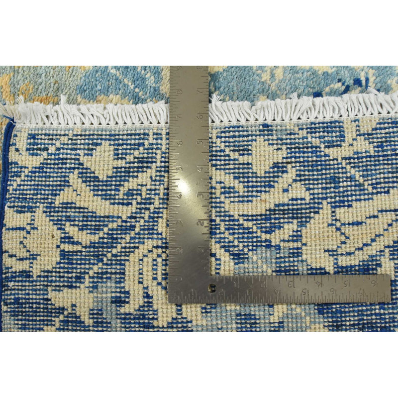 Tapis bleu en laine noué à la main de conception unique 9 pi x 12 pi 5 po