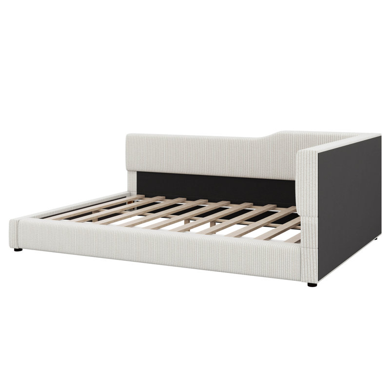 Structure de lit tapissier en L, Beige, Complète