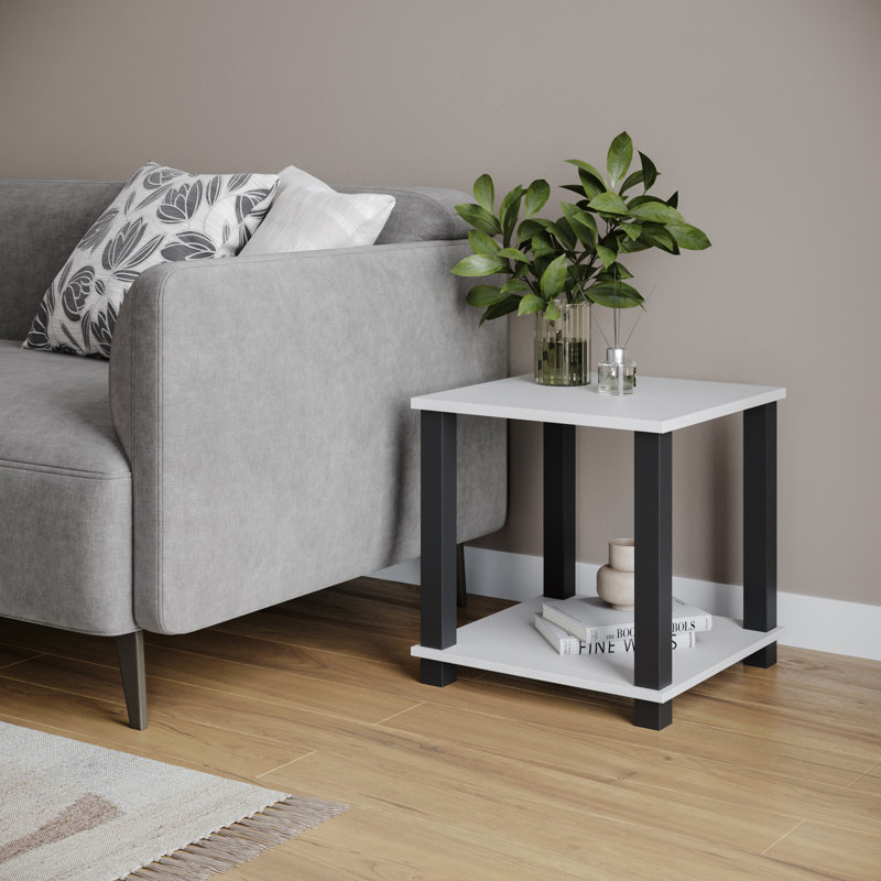 Shavar 39.5cm W Solid Wood Bedside Table, Black/White