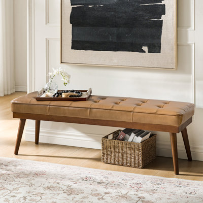 Bittoo 55.5"W Tufted Genuine Leather Bench 