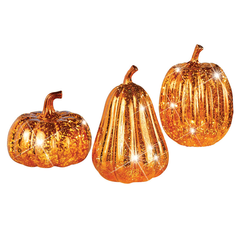 Lighted Faux Mercury-Style Pumpkins - Set of 3