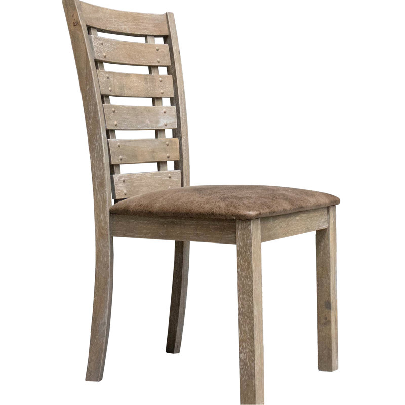 De 2 chaises de salle à manger, bois massif rustique moderne à dossier en échelle, coussin rembourré, brun grisâtre, bois facile à assembler avec motif, coussin pour la pièce
