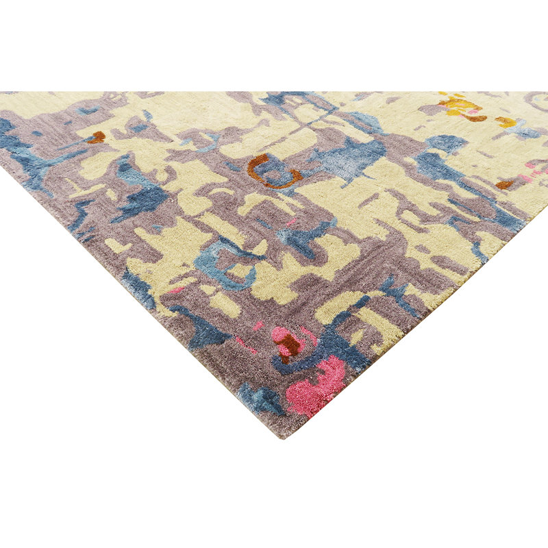 Abstract Area Rug in Pink/White/Purple/Yellow, Rectangle 5' x 8'