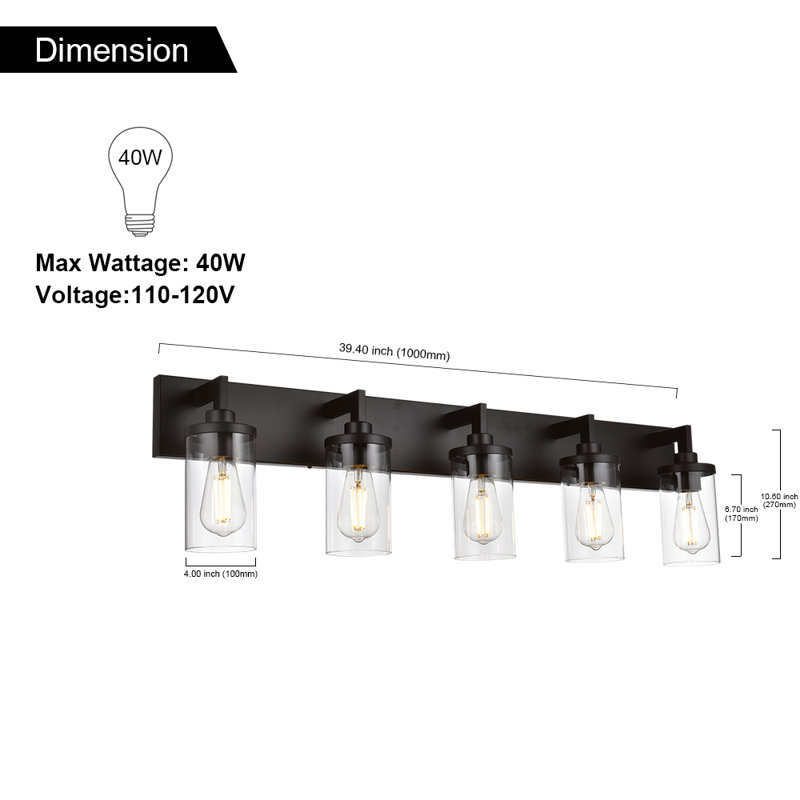 Collton 5 - Light Dimmable Vanity Light, Black