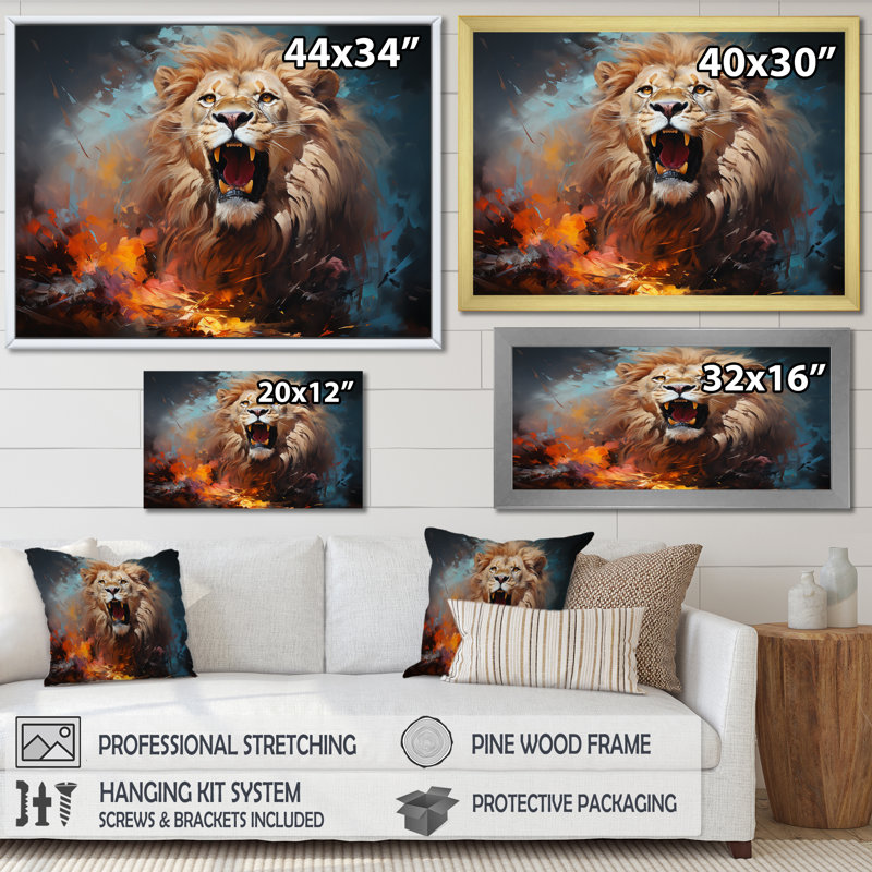 Lions, énergie indomptée sur toile, H 24 po x l 32 po x P 1 po, Toile tendue