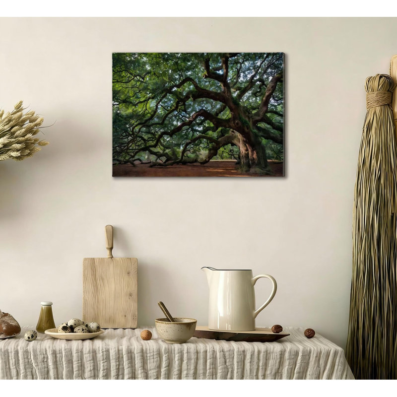 16" X 24" Angel Oak Tree Wall Art Canvas Solid Wood Frame Support Green