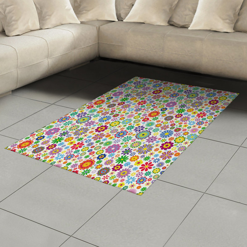 Floral High Density Long Fiber Poly Threads Decorative Area Rug Carpet, Rectangle 4' x 5'8"