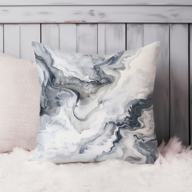 Abstract Gray Marble Geode Agate Pattern IV Modern Throw Pillow Cover, 16x16