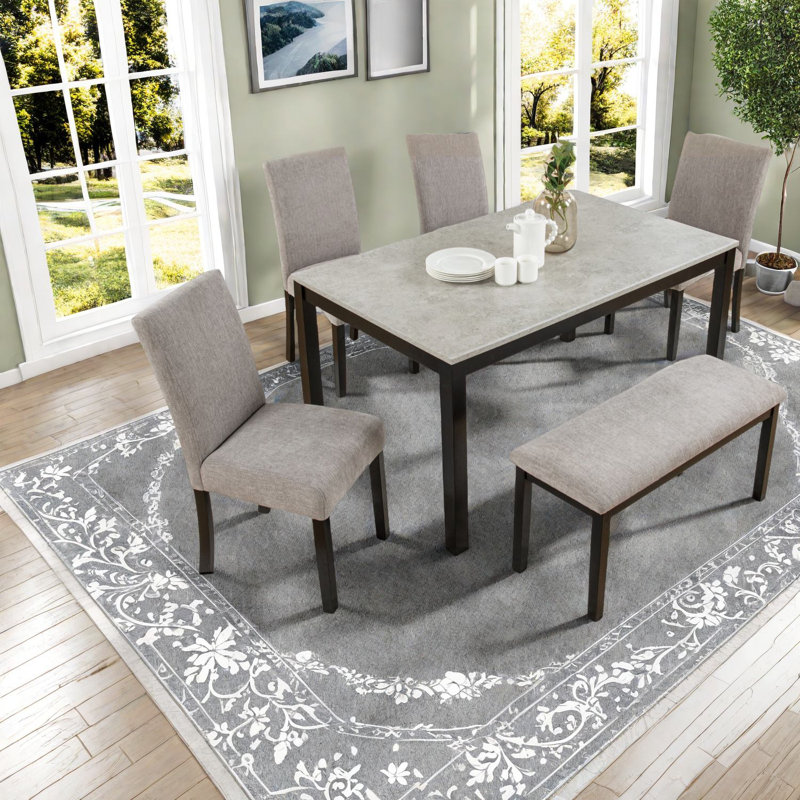 Modern Dining Table Sets(Must include both Table and Chair), Wood 6-Piece