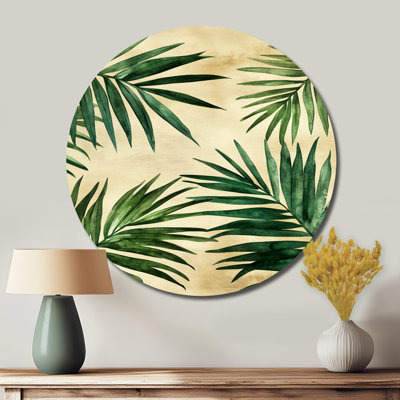 Décoration murale ronde en métal vert côtier avec canopée de palmiers tropicaux