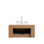 Meuble-lavabo moderne avec rangement en bois, armoire flottante incurvée et lavabo en verre
