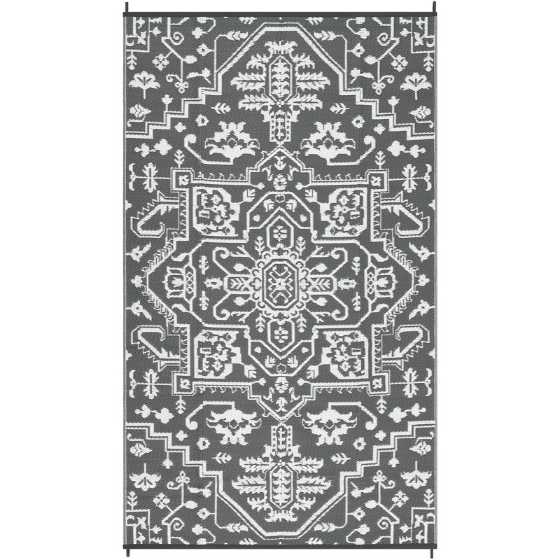 Waterproof Indoor Outdoor Rug Large Reversible Plastic Straw Patio Rug, UV-Resistant Vintage Medallion Carpet, Easy-Cleaning RV Mat for Deck