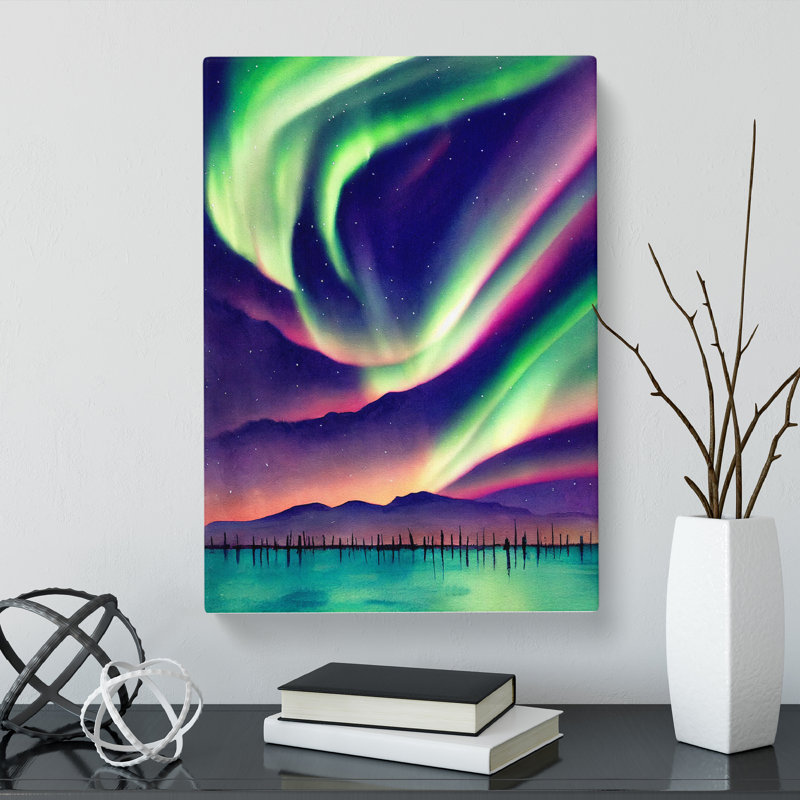 Watercolour Aurora Borealis Vol.4 - Wrapped Canvas, 76cm H x 50cm W x 3cm D