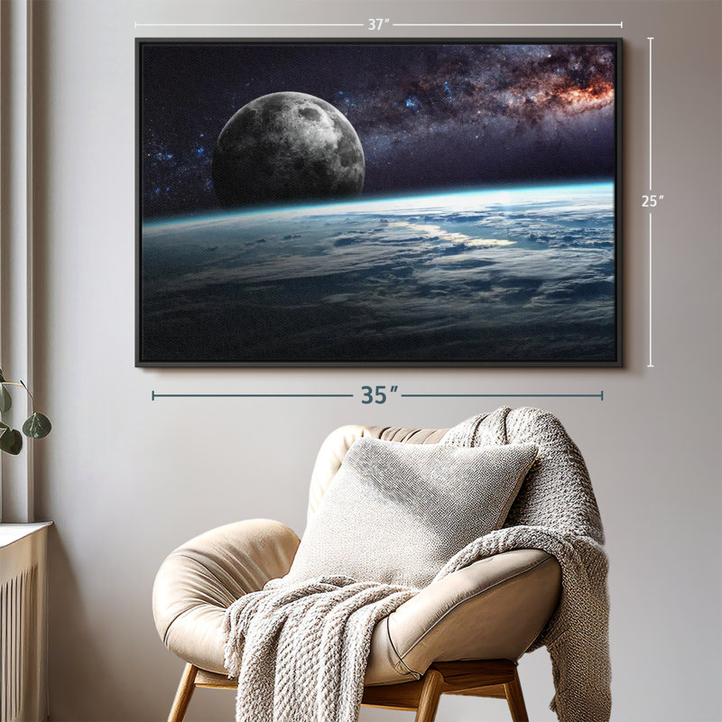 "Terre et lune dans l'espace, art mural", H 25 po x l 37 po