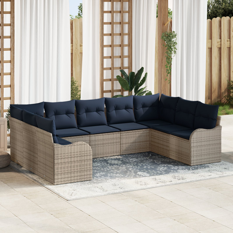 Ensemble de canapé de jardin vidaXL, Structure grise / coussin bleu marine