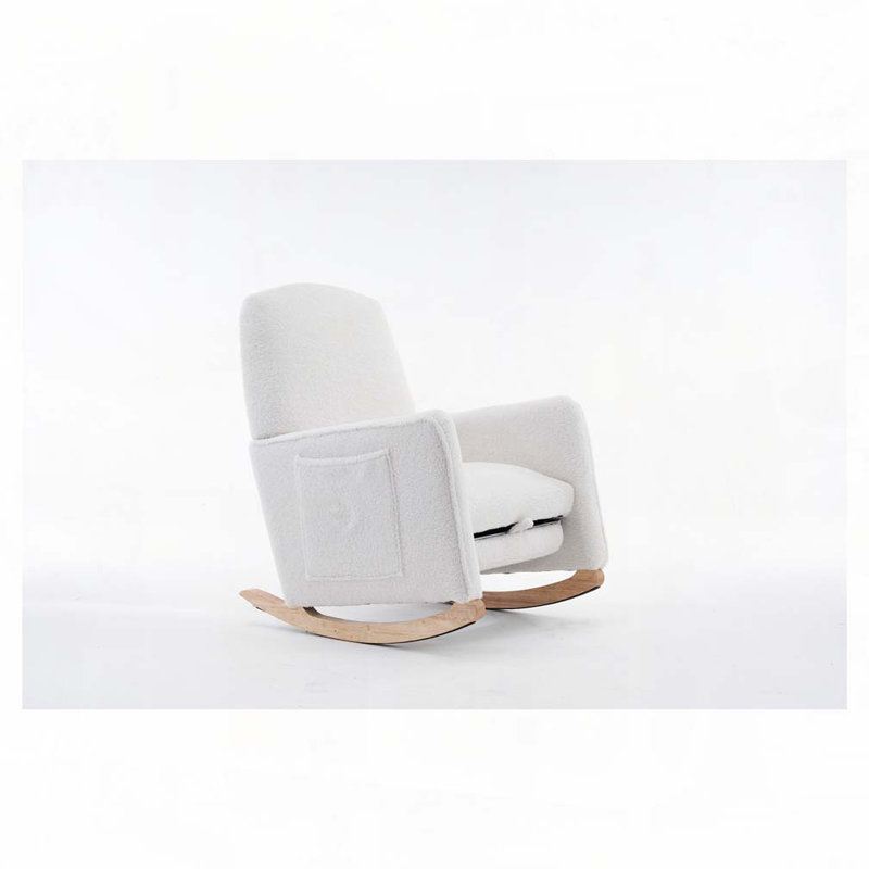 Chaise berçante en tissu avec repose-pieds réglable, Ours en peluche ivoire