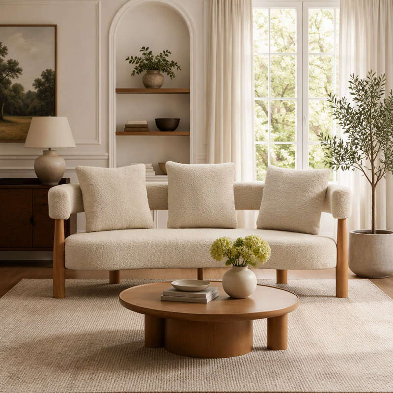 Canapé moderne incurvé rembourré à trois places avec tissu durable et support robuste pour une détente confortable dans le salon