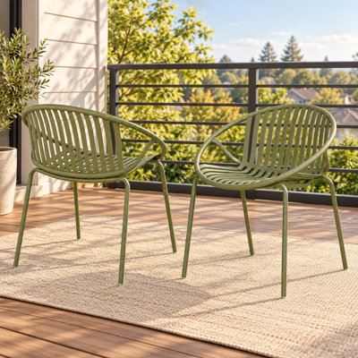 Ensemble de 2 chaises de patio pour l'extérieur, fauteuils de balcon avec pieds en métal et conception à lattes