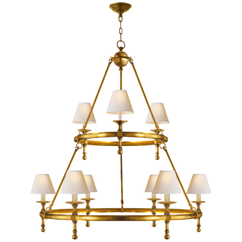 Chapman & Myers Classic Two-Tier Ring Chandelier, Hand-Rubbed Antique Brass, Fabric