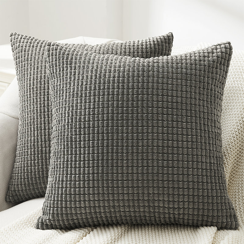 Housse de coussin carré en velours côtelé, H 18 po x l 18 po, Gris foncé