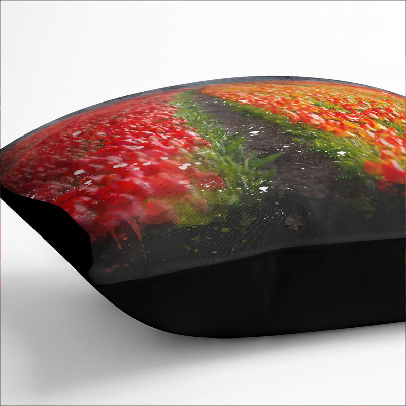 Field of Tulips Paint Splash Scatter Cushion, 55cm H x 55cm W x 20cm D, Black