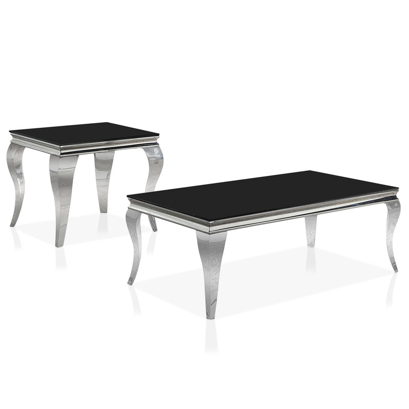 Mehseti Coffee Table Set, Black, 2 Pcs: Coffee Table, End Table