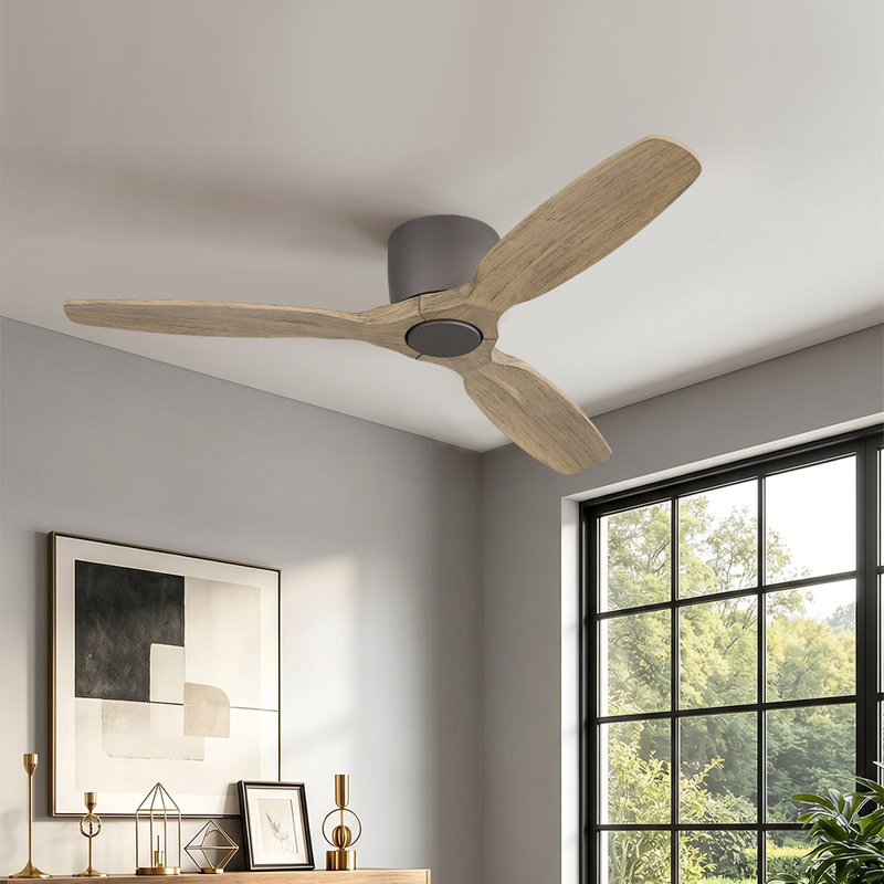 48 in. 3-Solid Blades Indoor Standard Ceiling Fan Flush Mount with Remote, Charcoal Gray Wood Grain, Gray