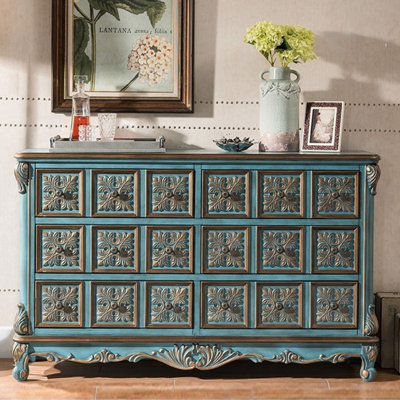 Blue Solid + Manufactured Wood Accent Cabinet