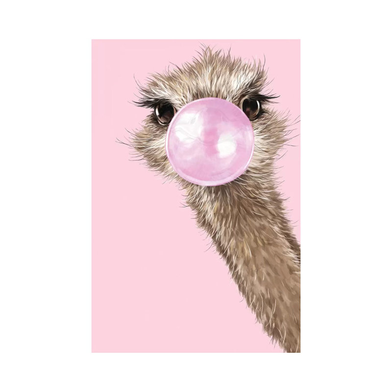 Ostrich With Bubble Gum In Pink by Big Nose Work - Wrapped Canvas Print, 30.48 cm H x 45.72 cm W