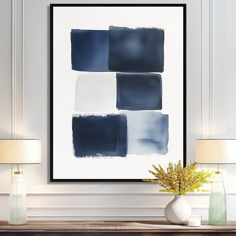 Navy Blue Canvas, Indigo Abstract Wall Art, Vutech, Black Floater Framed, 32" H x 24" W