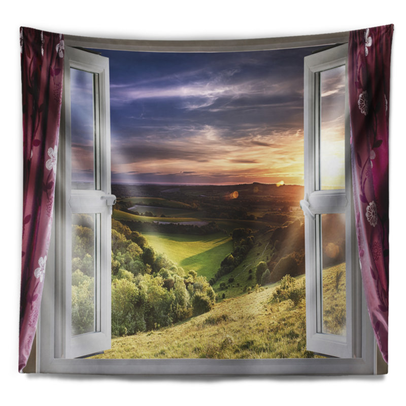 Tapisserie de vue de paysage de fenêtre, H 32 po x l 39 po