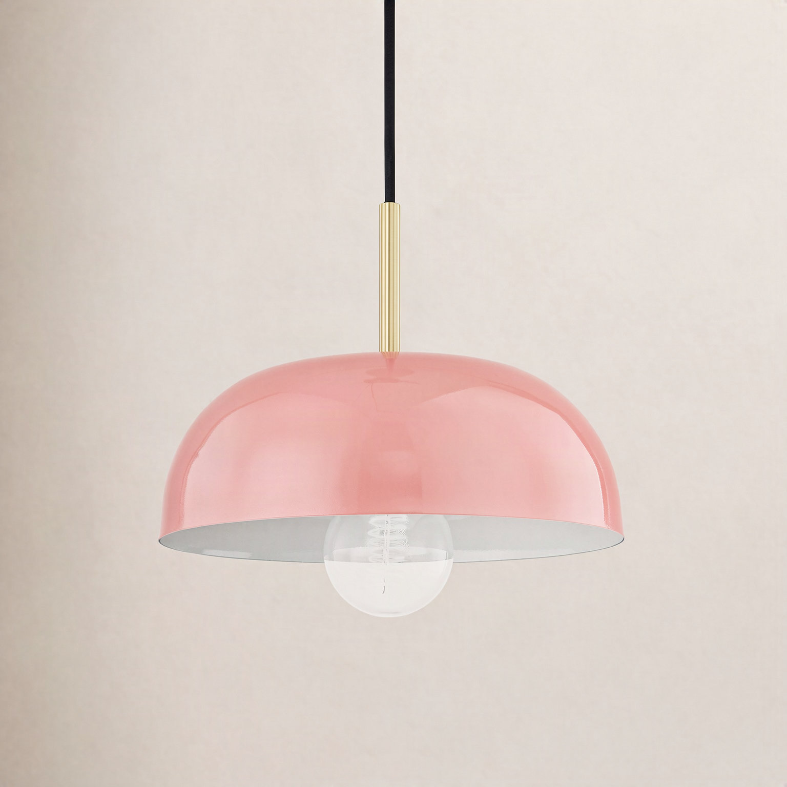 Avery Single Light Pendant, Pink, Aged Brass, 4.25" H x 11" W x 11" D