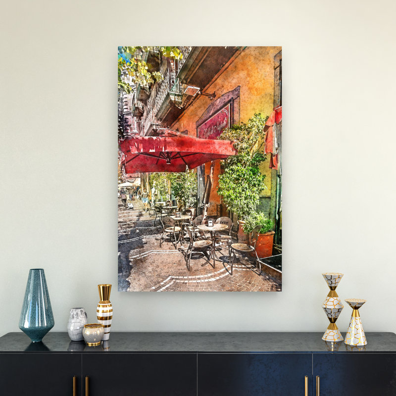 Charming Outdoor Cafe Classic Romantic Vibrant City Summer Wall Art Print, 91.44cm H x 60.96cm W