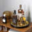 Gold Tone Decorative Ottoman Tray with Black Plate