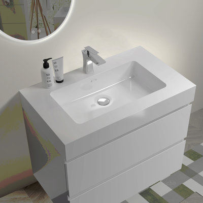 Integrated Solid Surface Basin Without Drain And Faucet, Glossy White Color