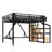 Queen Metal Loft Bed with Storage Stairs, Built-in Wardrobe, Shelves, USB Ports, and LED Lights, Natural Wood-402823247-402823244