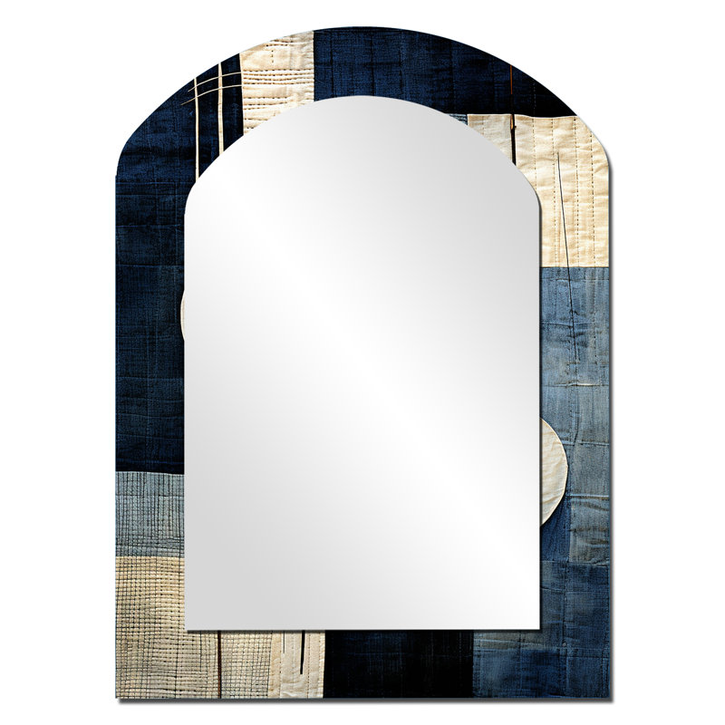 Blue Azure Geometric Collages - Blue Modern Arch Wall Mirror, 34" x 25"