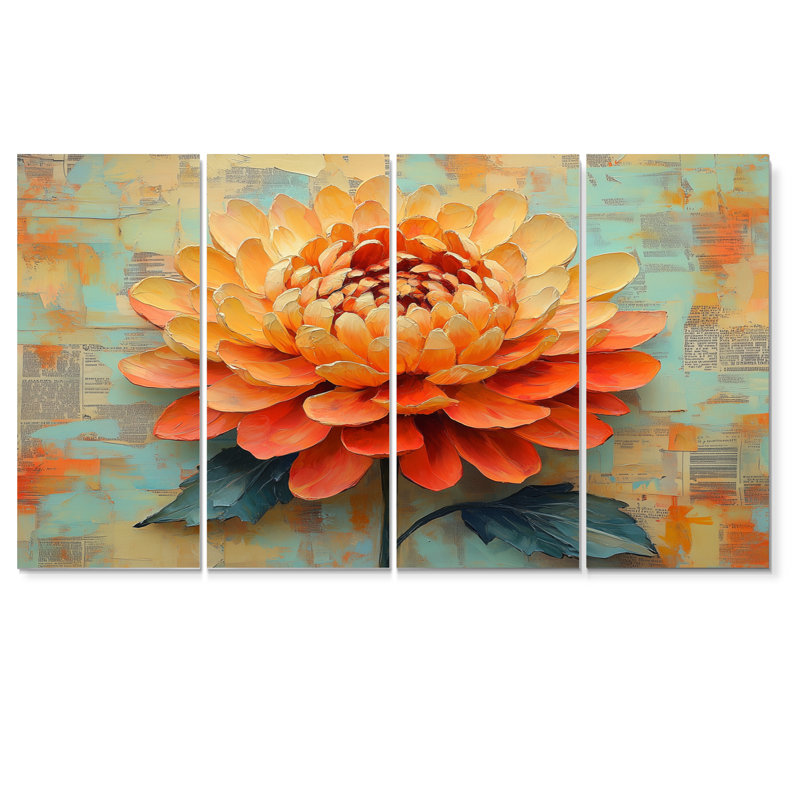 «Yellow Golden Chrysanthemum Glow I», ensemble d'art mural, H 32 po x l 64 po