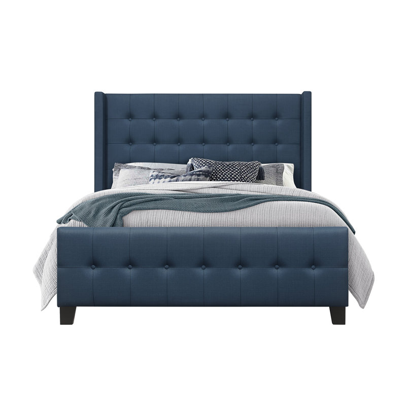 Laverriere Upholstered Wingback Bed, Queen, Blue