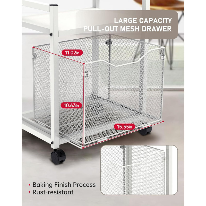 Support d'imprimante mobile à 2 niveaux avec roues verrouillables et tiroir de rangement, chariot d'imprimante sous le bureau avec cadre en métal durable pour la maison et le bureau