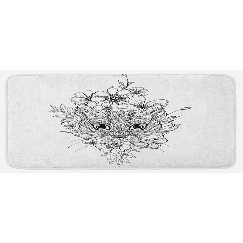 Tapis de cuisine abstrait noir et blanc dessiné à la main avec des éléments provenant de nombreuses cultures