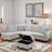 Linen Fabric L - Shaped Sectional Sofa With Nailhead Trim And Cup Holders And Storage Ottoman-977832609