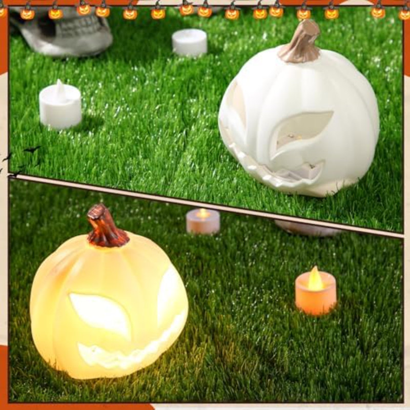 4 pièces de 5,25 pouces Jack O Lantern illuminant la citrouille d'Halloween avec des accessoires de table en plastique