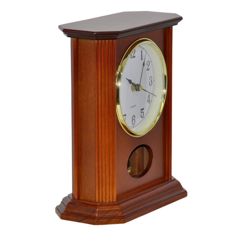 Traditional Analogue Wood Quartz Movement / Crystal Tabletop Clock in Dark Brown