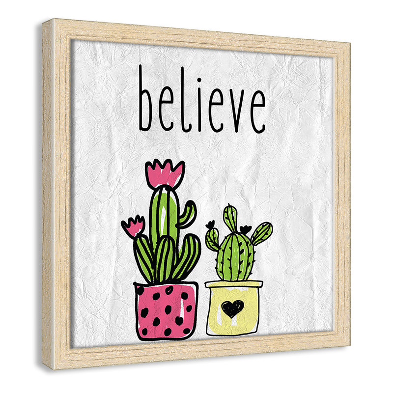 Cactus B, art encadré, 12" H x 12" W x 1.18" D, Cadre boîte beige