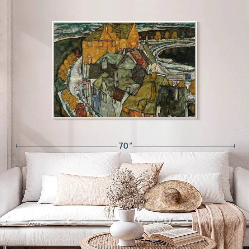 Croissant des maisons II, Cadre flottant blanc, 46 po x 31 po