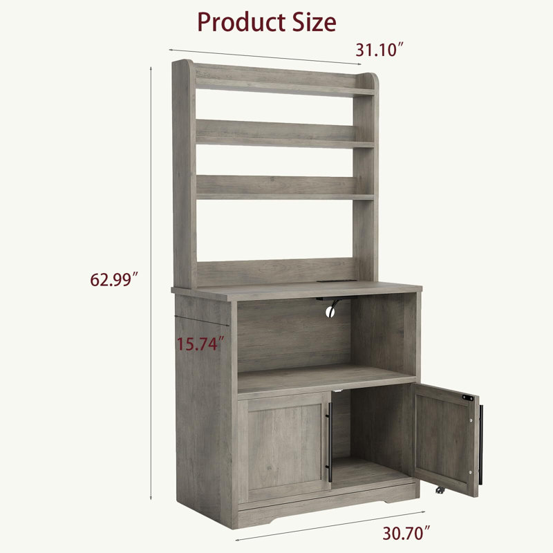 Étagère Bakers avec armoire de rangement, support pour micro-ondes avec prises de courant, Gris