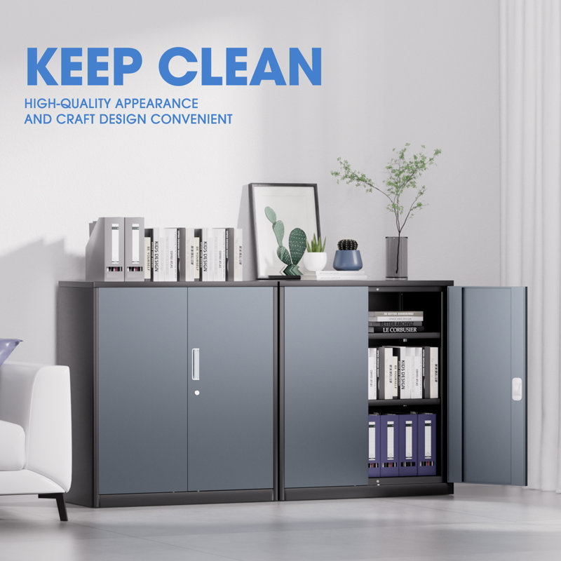 36" Lockable Heavy Duty Metal Storage Cabinet W/ Drawer&Adjustable Shelves, Gray/Black