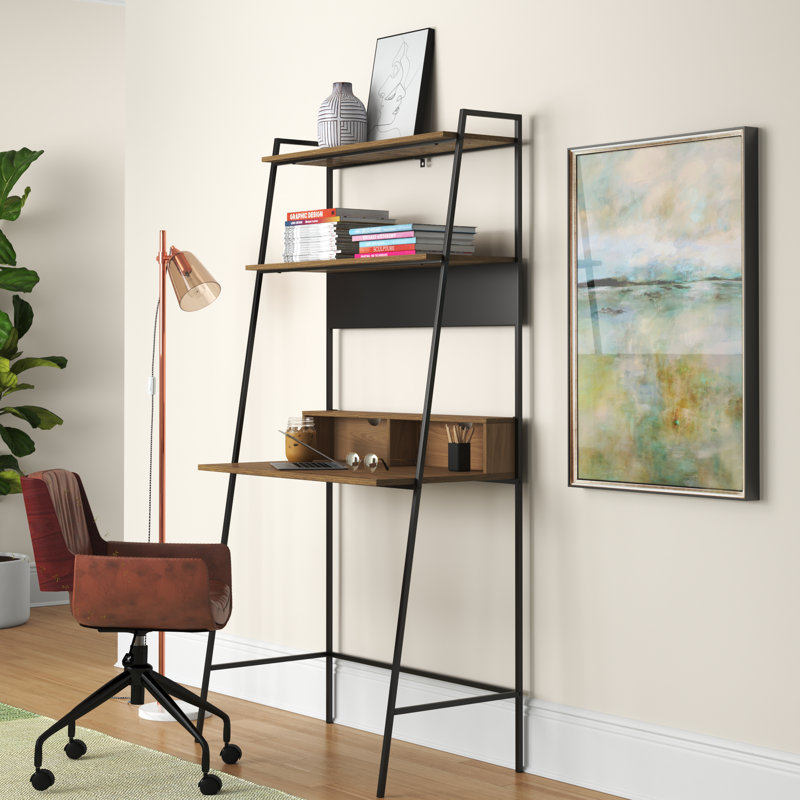 Walburg Metal Base Leaning / Ladder Desk, Mocha
